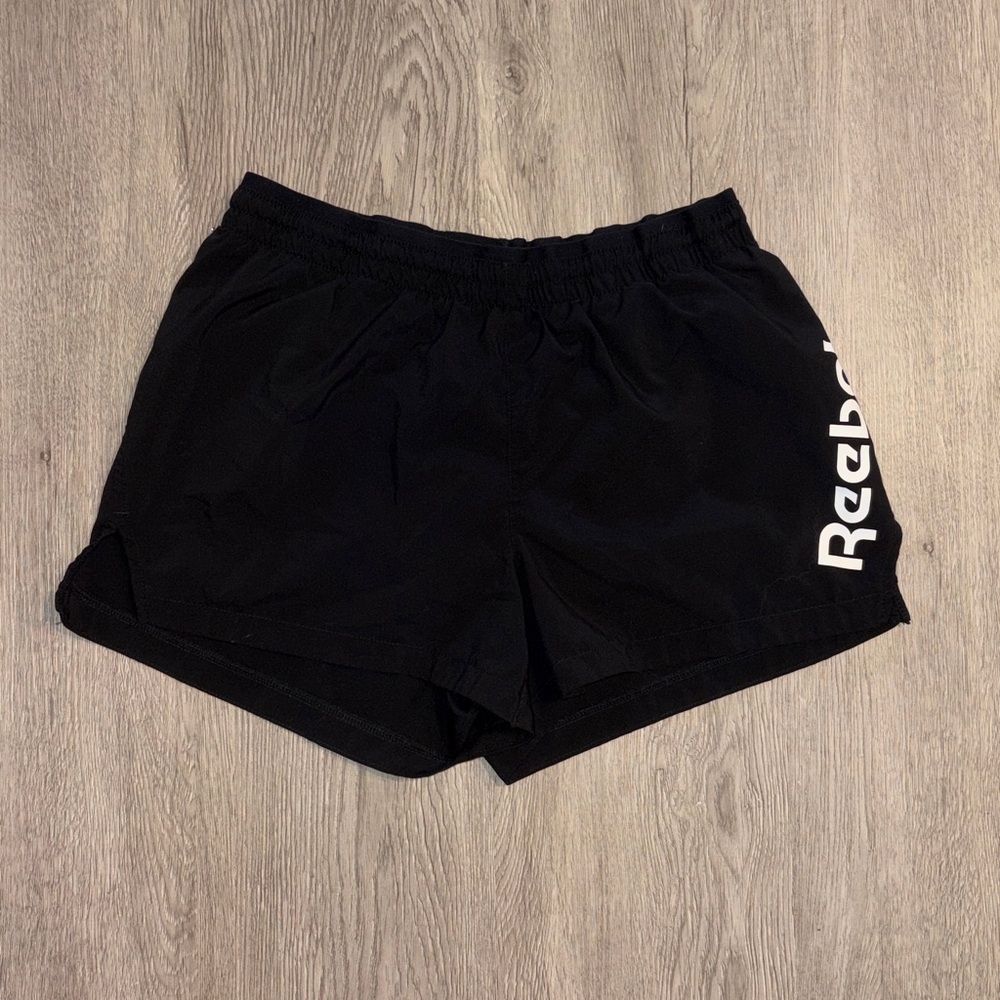Reebok Women’s Black Athletic Shorts with White Logo